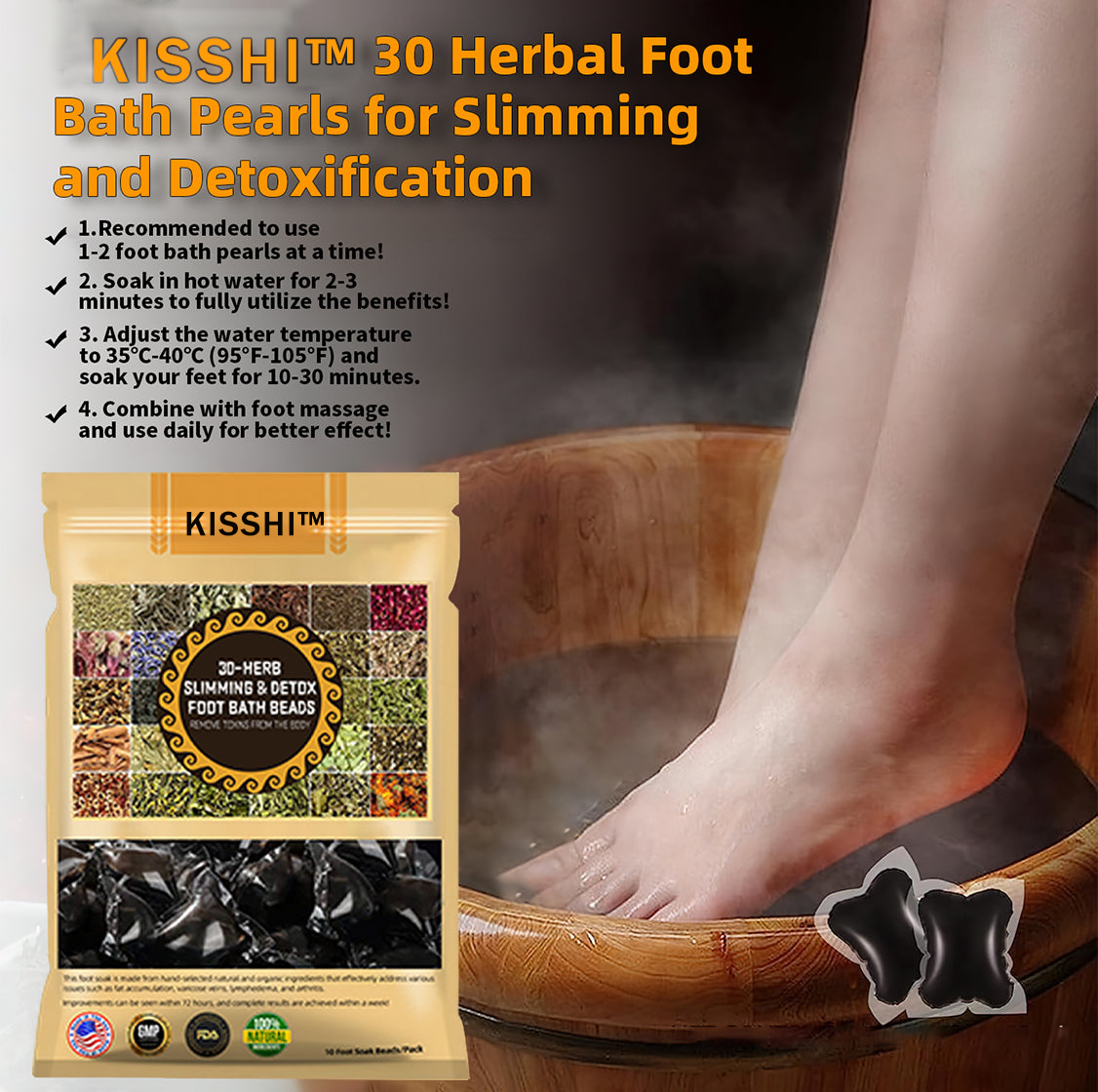KISSHI™ 30-Herb Slimming & Detox Foot Bath Beads-🦵👩⚕️(LANA Certification, Lymphatic Association of America)
