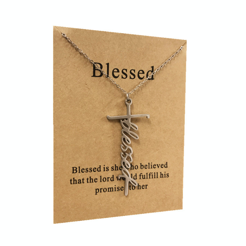 CZTICLE® Cross Necklace with Inspirational Card - Blessed