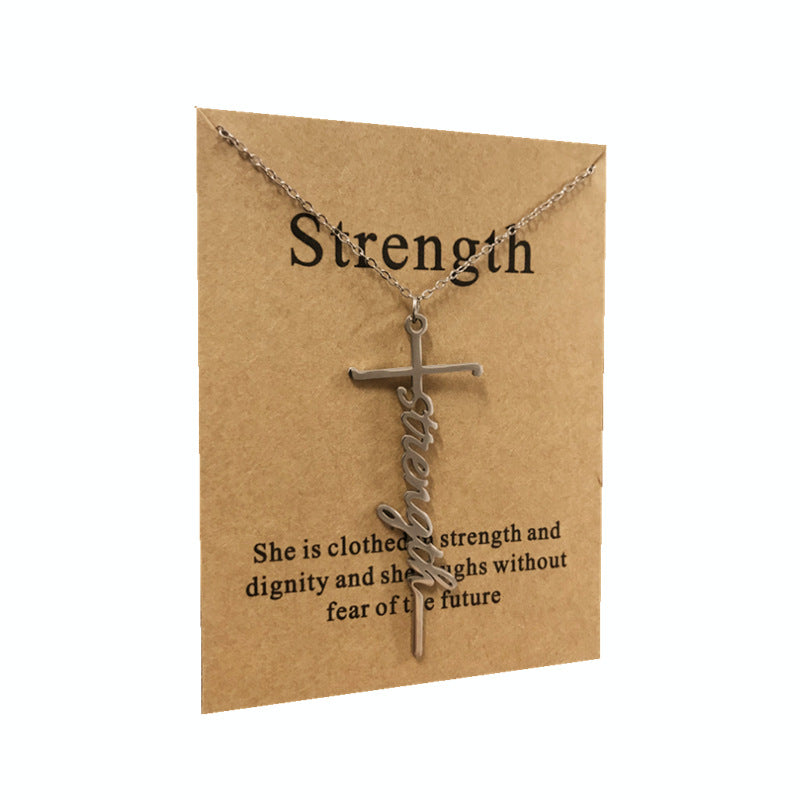 CZTICLE® Cross Necklace with Inspirational Card - Strength