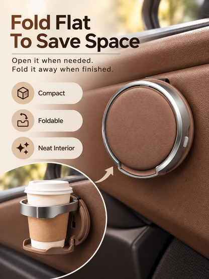 🚗 Foldable Car Door Cup Holder & Phone Stand – No-Drill 2-in-1 Vehicle Organizer