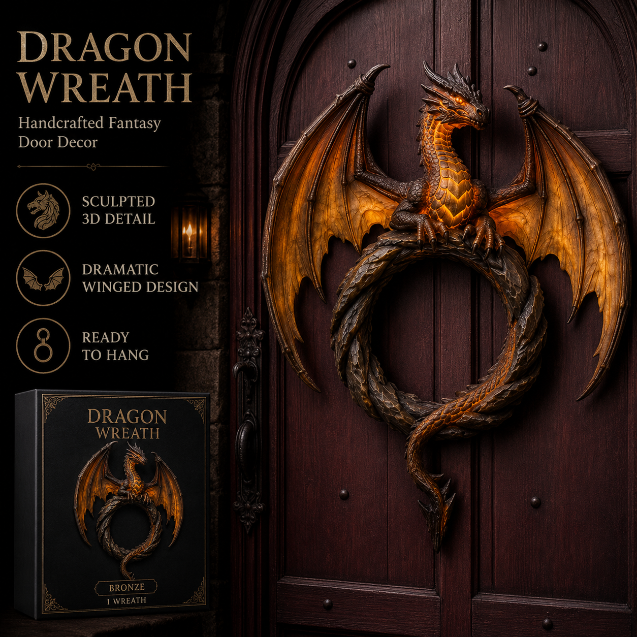 Handmade Coiled Dragon Wreath | Unique Front Door Fantasy Decor🐉