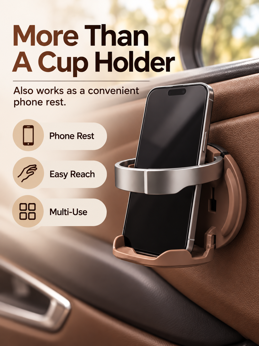 🚗 Foldable Car Door Cup Holder & Phone Stand – No-Drill 2-in-1 Vehicle Organizer