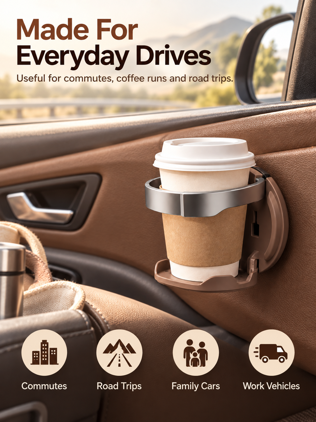 🚗 Foldable Car Door Cup Holder & Phone Stand – No-Drill 2-in-1 Vehicle Organizer