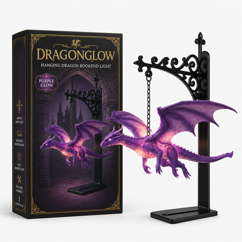 🔥LAST DAY 50% OFF - 🐉DragonGlow Hanging Purple Dragon Bookend Light