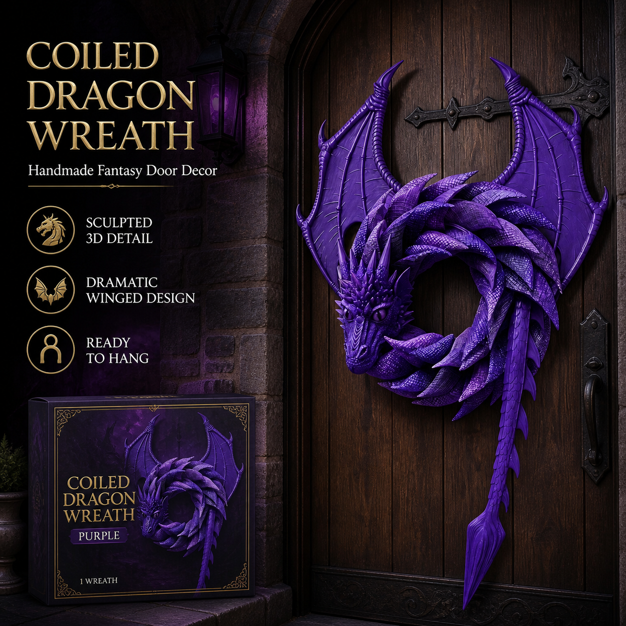 Handmade Coiled Dragon Wreath | Unique Front Door Fantasy Decor🐉