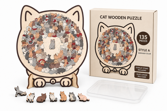 Cat-Shaped Wooden Puzzle 135 Pieces