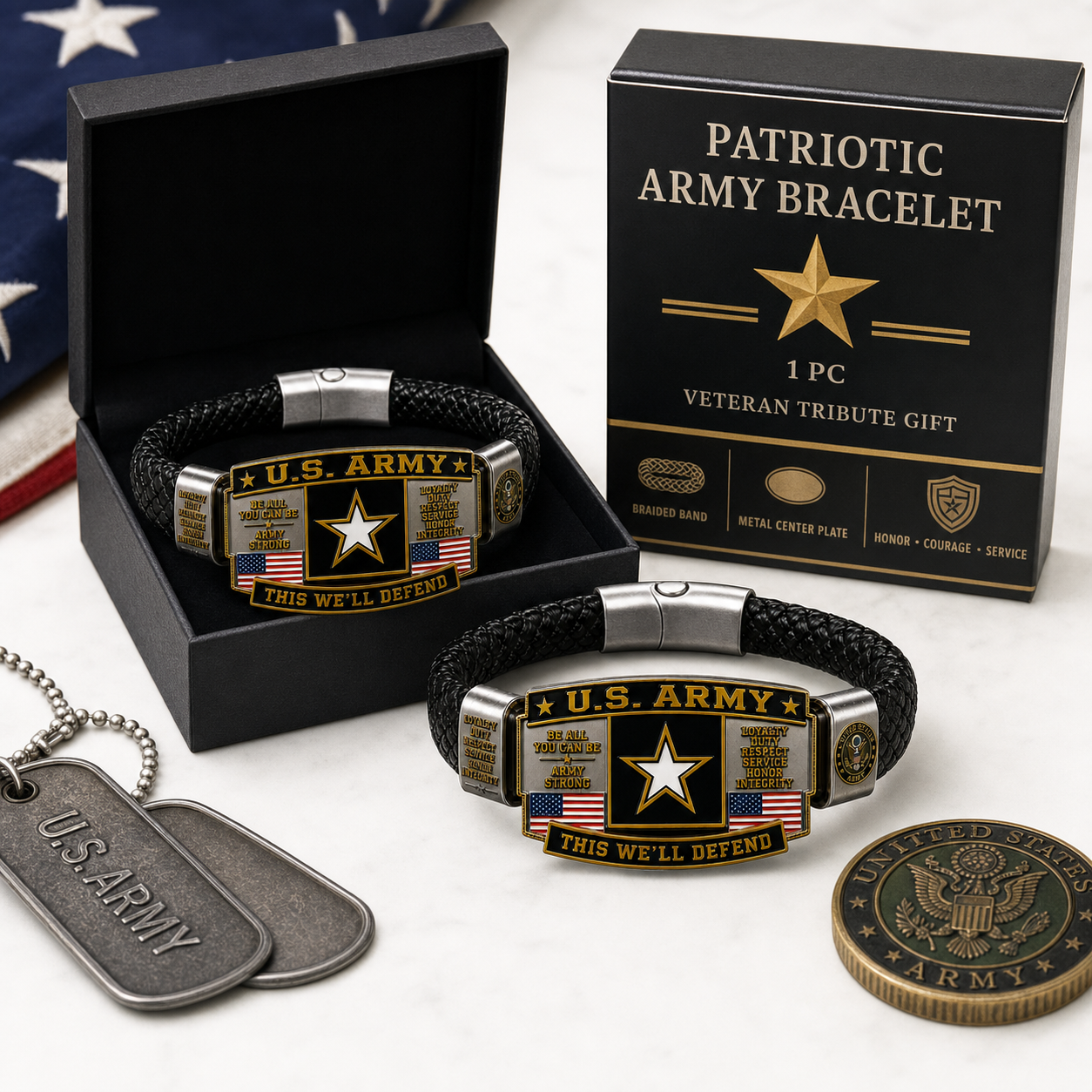 🛡️Patriotic US Army Legacy Collection Bracelet with This We'll Defend Slogan