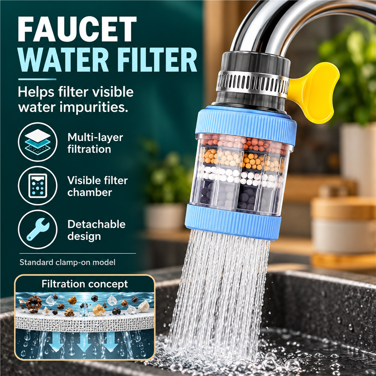 Clamp-On Faucet Water Filter