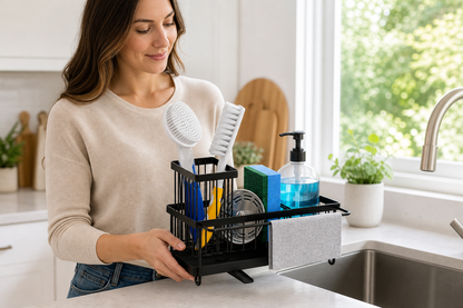 Godboat Sponge Holder for Kitchen Sink - Kitchen Sink Organizer with Brush Holder. Kitchen Sink Caddy with Auto-Drain. 360° Swivel Spout. Cool Kitchen Gadgets for New Home. Apartment. Farmhouse and RV