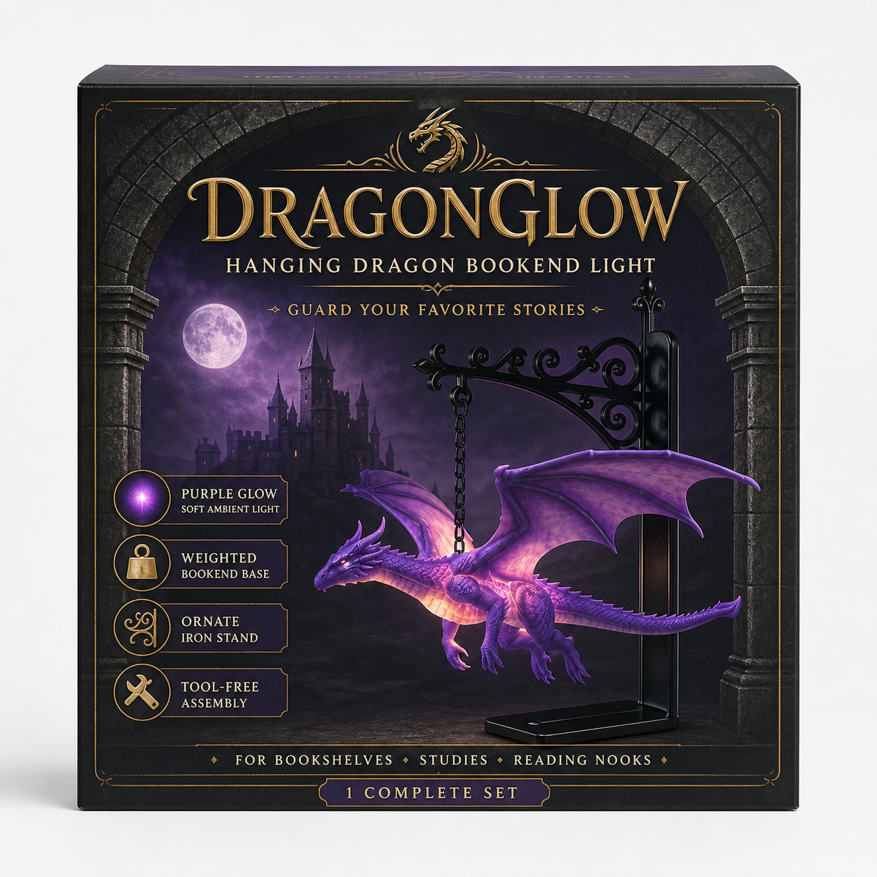 🔥LAST DAY 50% OFF - 🐉DragonGlow Hanging Purple Dragon Bookend Light