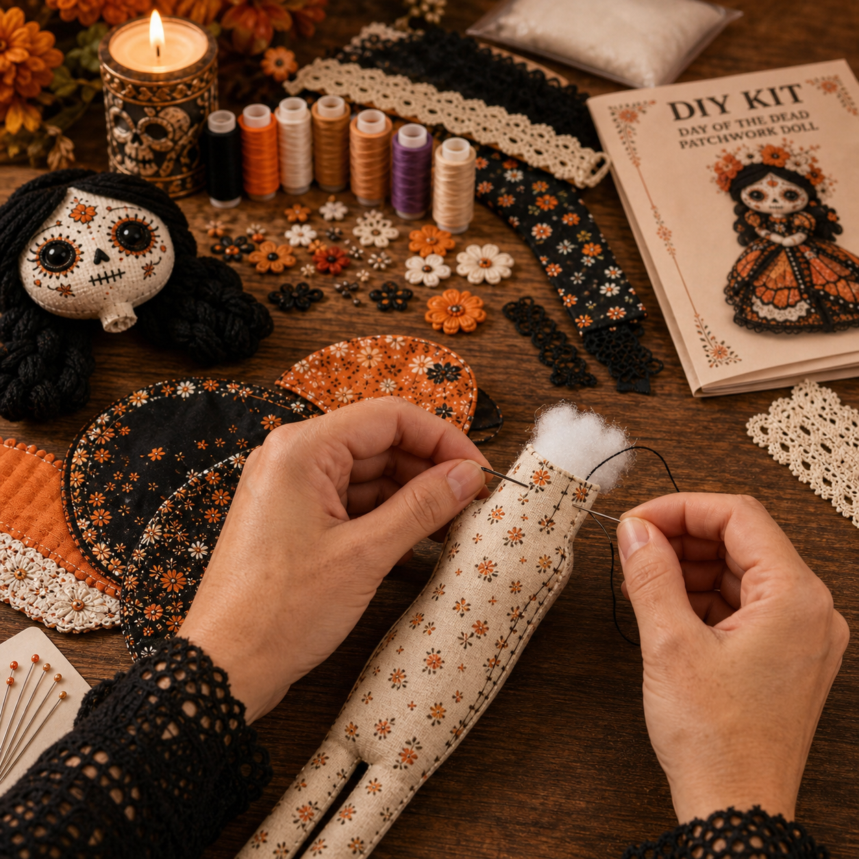 Hand sewing and stuffing the patchwork doll body