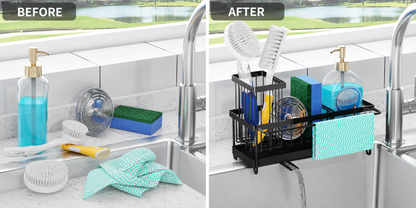 Godboat Sponge Holder for Kitchen Sink - Kitchen Sink Organizer with Brush Holder. Kitchen Sink Caddy with Auto-Drain. 360° Swivel Spout. Cool Kitchen Gadgets for New Home. Apartment. Farmhouse and RV