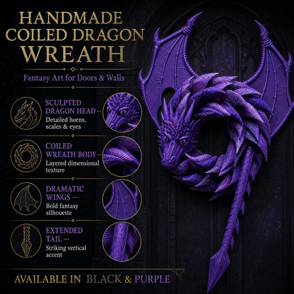 Handmade Coiled Dragon Wreath | Unique Front Door Fantasy Decor🐉