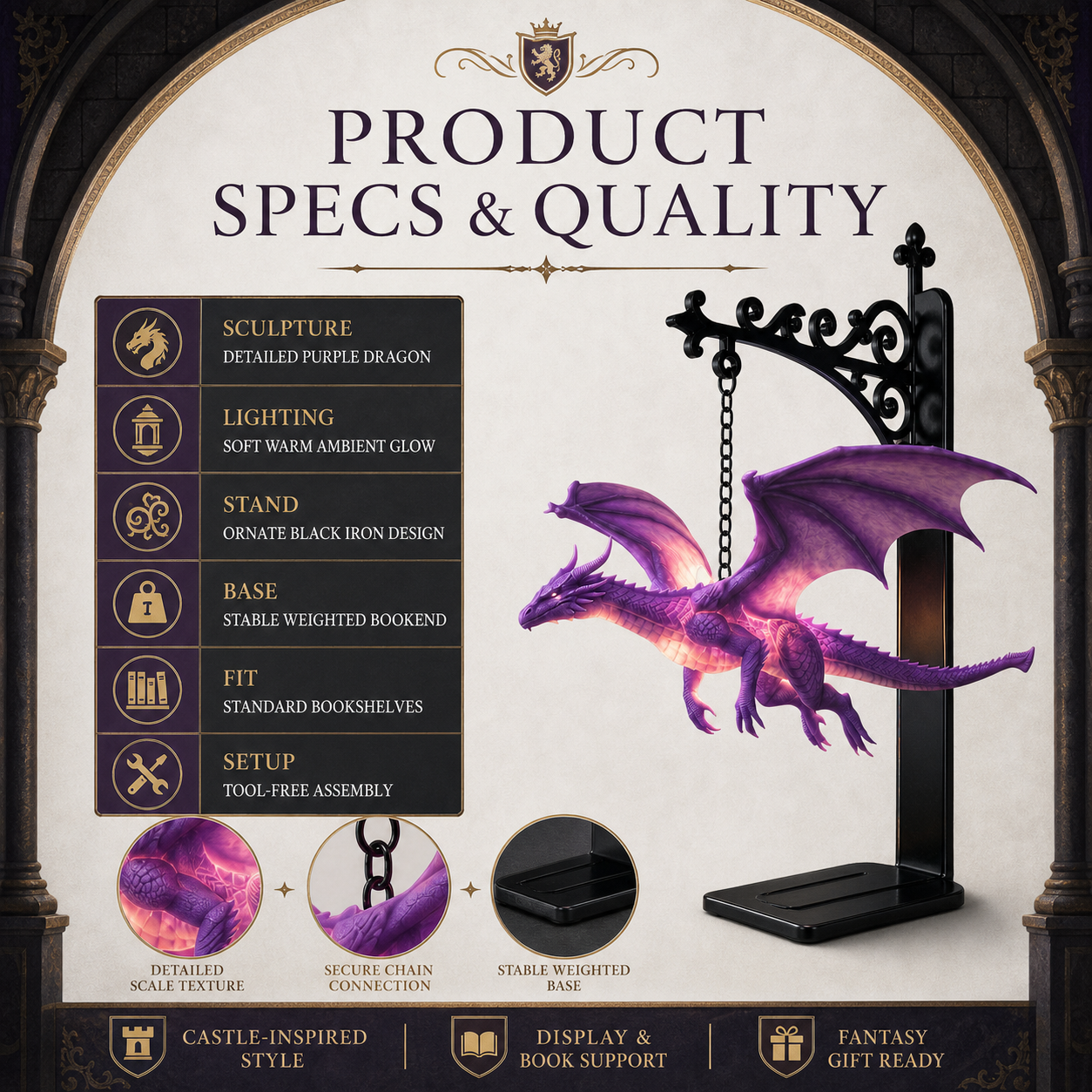 🔥LAST DAY 50% OFF - 🐉DragonGlow Hanging Purple Dragon Bookend Light