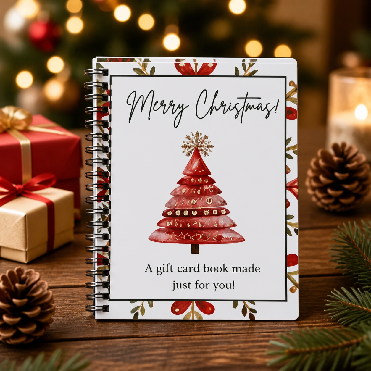 DIY Spiral-Bound Christmas Gift Card Album with Surprise Pages - Student Graduation Card Keeper, Christmas-Themed Gift Planner - Paper Gift Planner Notebook