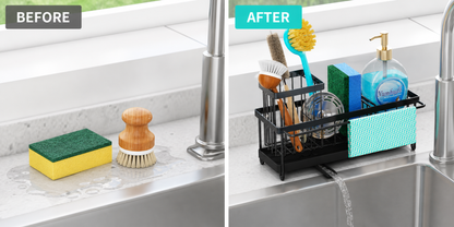 Godboat Sponge Holder for Kitchen Sink - Kitchen Sink Organizer with Brush Holder. Kitchen Sink Caddy with Auto-Drain. 360° Swivel Spout. Cool Kitchen Gadgets for New Home. Apartment. Farmhouse and RV