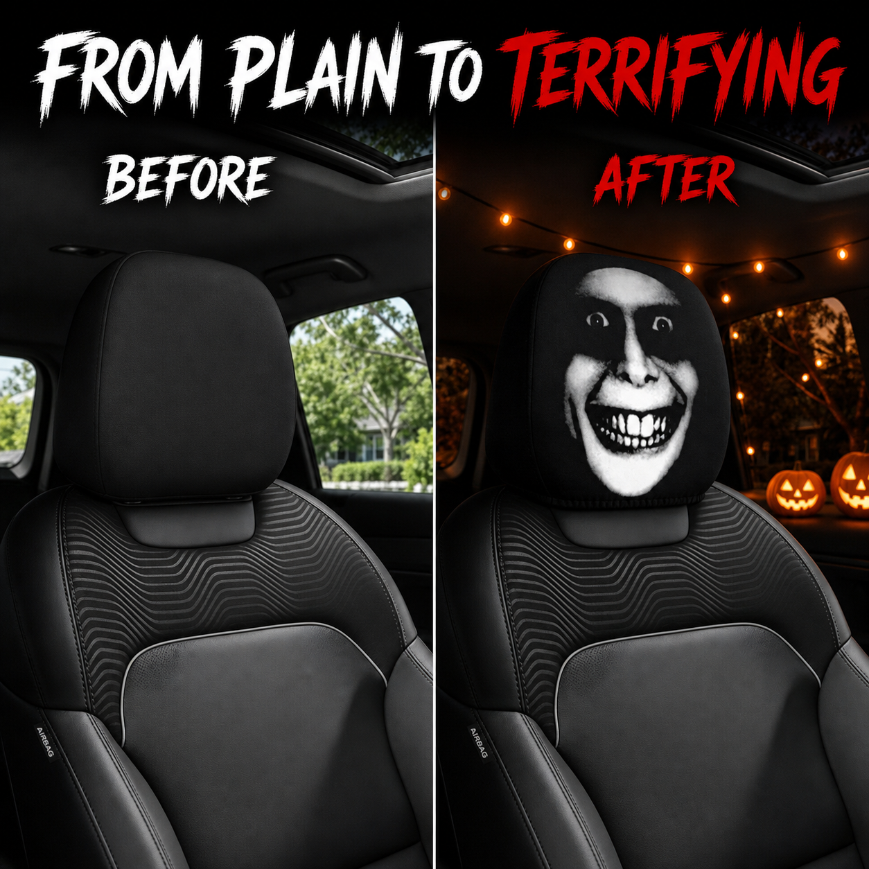 Scary Face Car Headrest Covers & Free shipping on orders over $39.99！