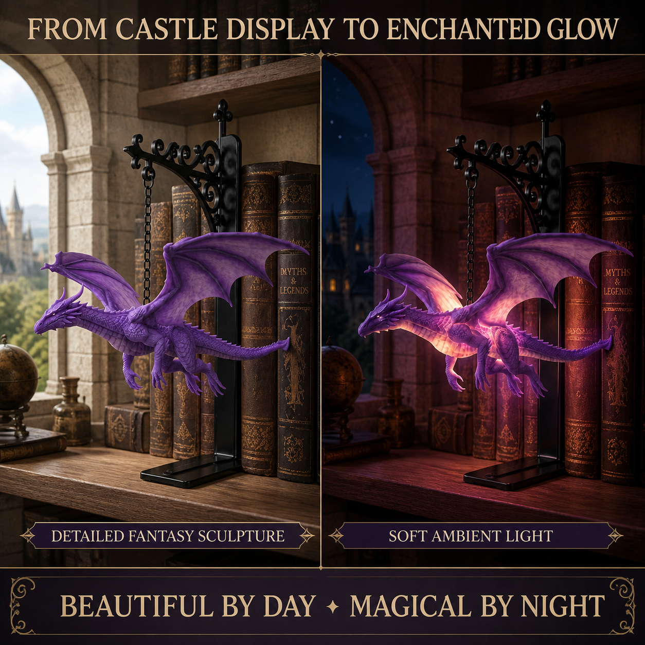 🔥LAST DAY 50% OFF - 🐉DragonGlow Hanging Purple Dragon Bookend Light