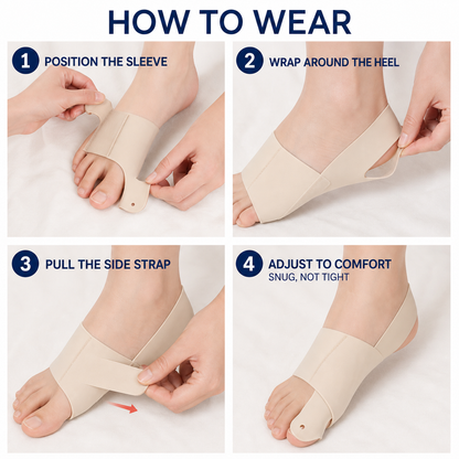 Four steps for wearing the adjustable bunion corrector