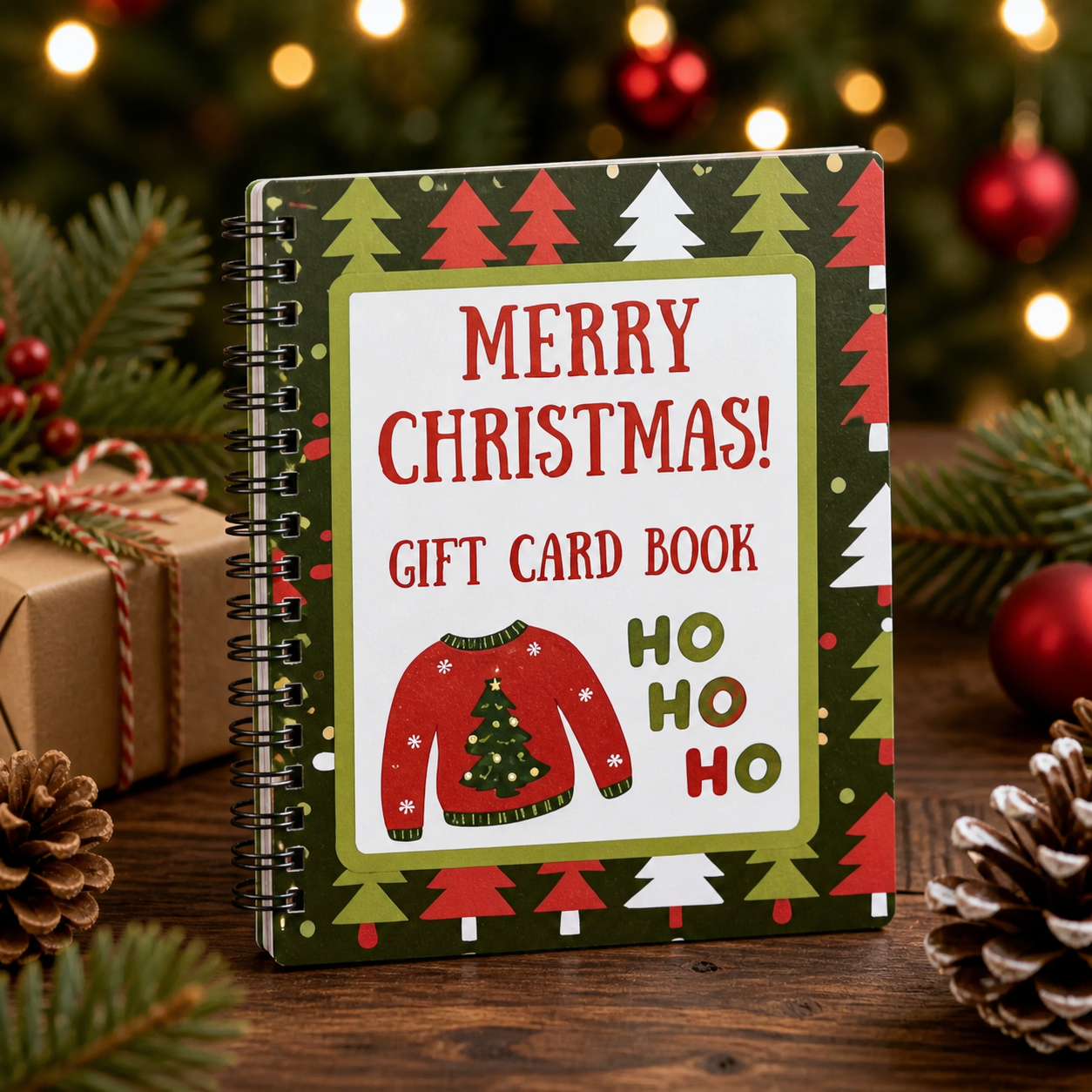 DIY Spiral-Bound Christmas Gift Card Album with Surprise Pages - Student Graduation Card Keeper, Christmas-Themed Gift Planner - Paper Gift Planner Notebook