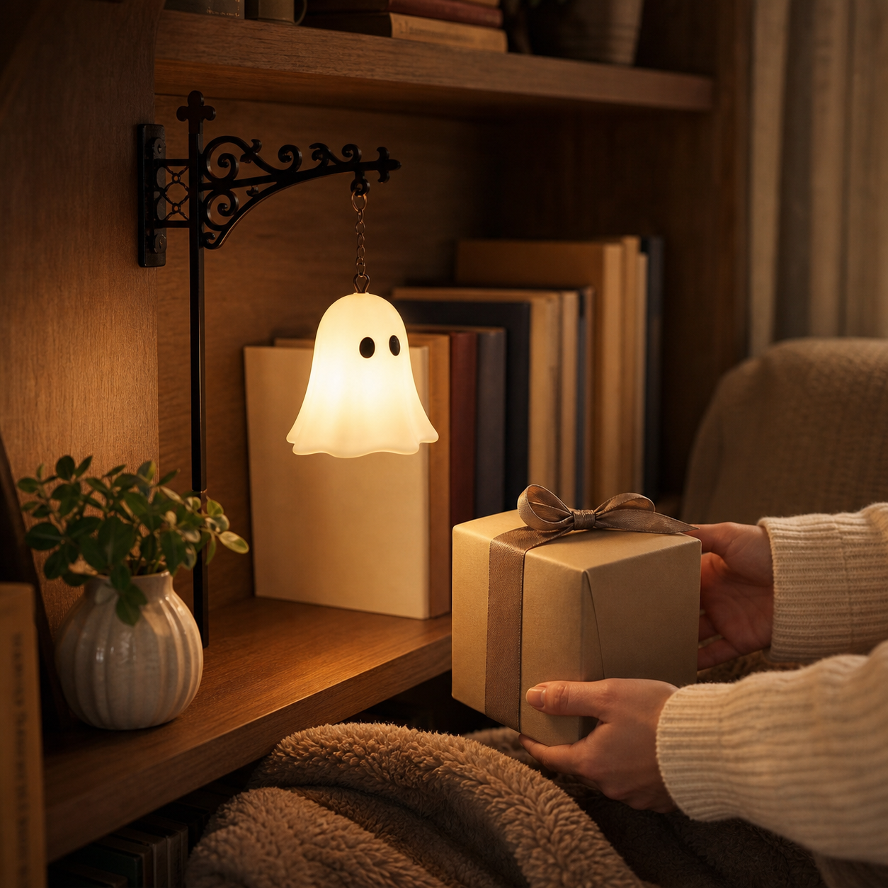 Ghost Reading Bookshelf Lamp - A Cozy Little Light For Book Lovers