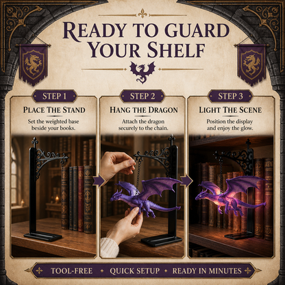 🔥LAST DAY 50% OFF - 🐉DragonGlow Hanging Purple Dragon Bookend Light