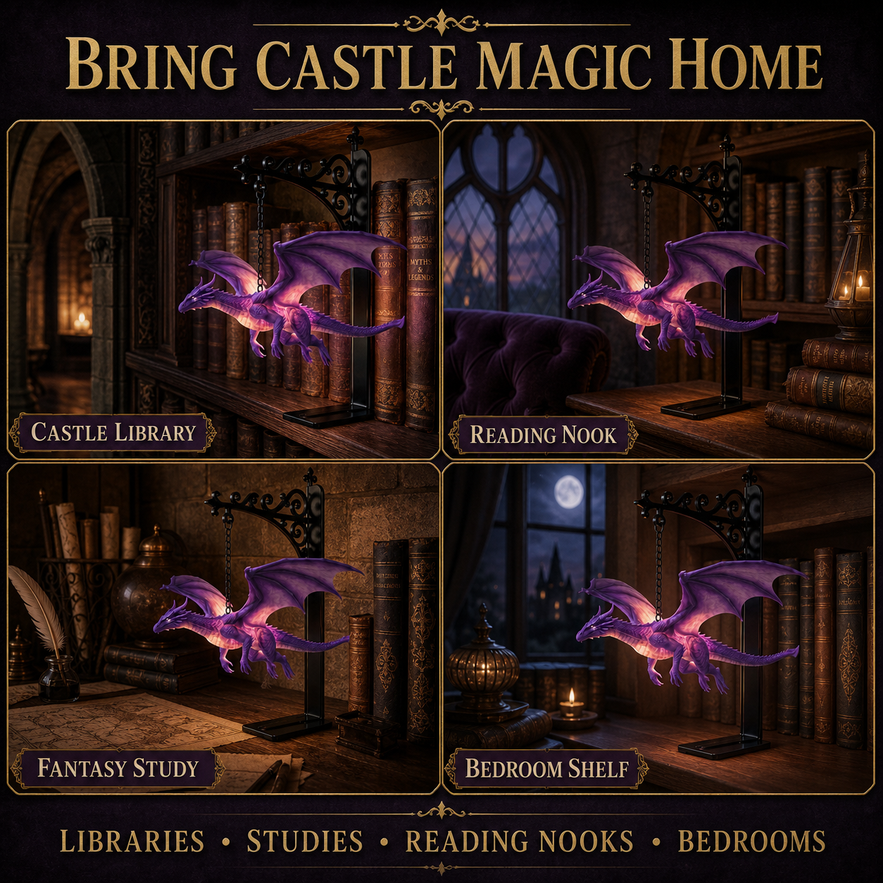 🔥LAST DAY 50% OFF - 🐉DragonGlow Hanging Purple Dragon Bookend Light