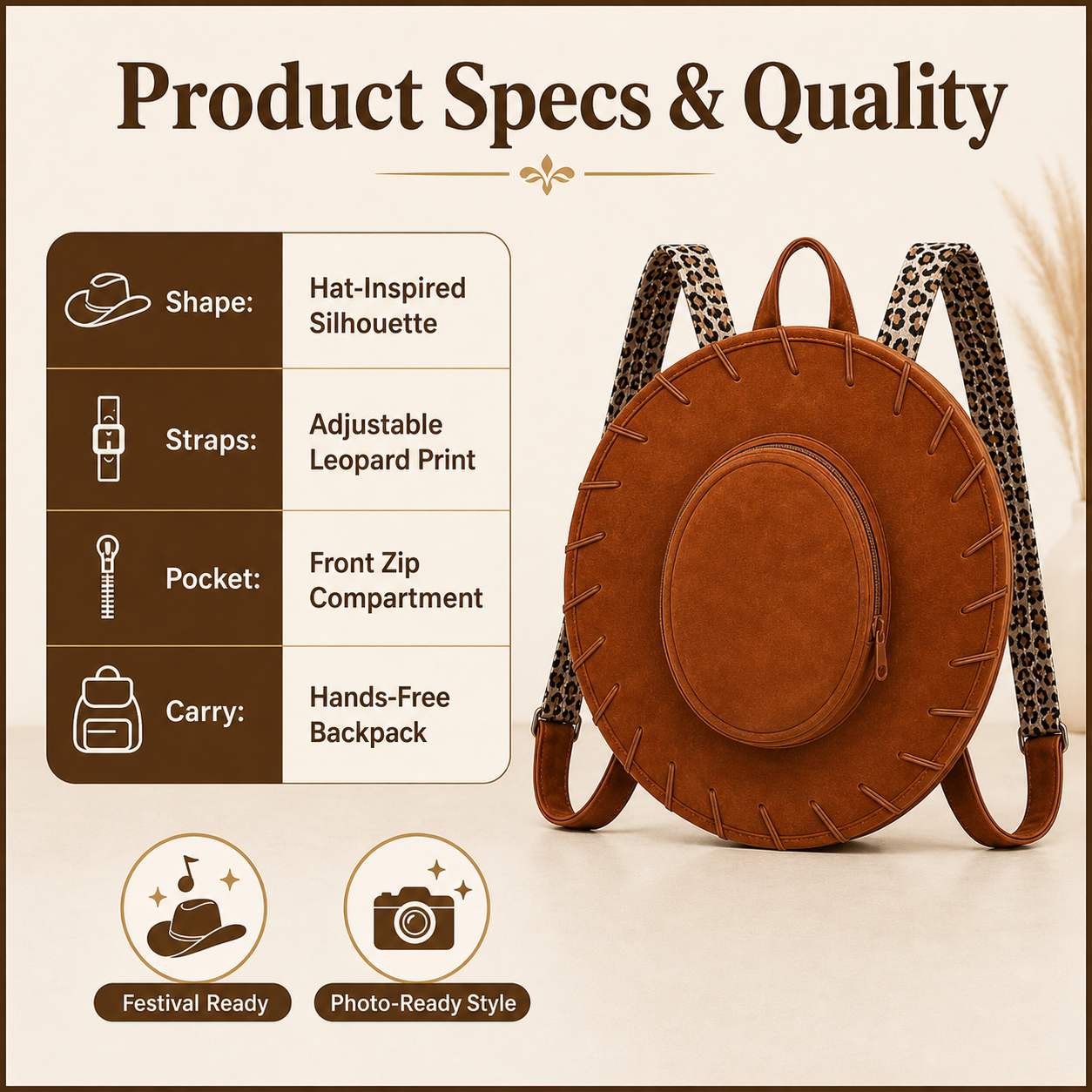 Western Cowgirl Hat Backpack product introduction, specifications, and quality details