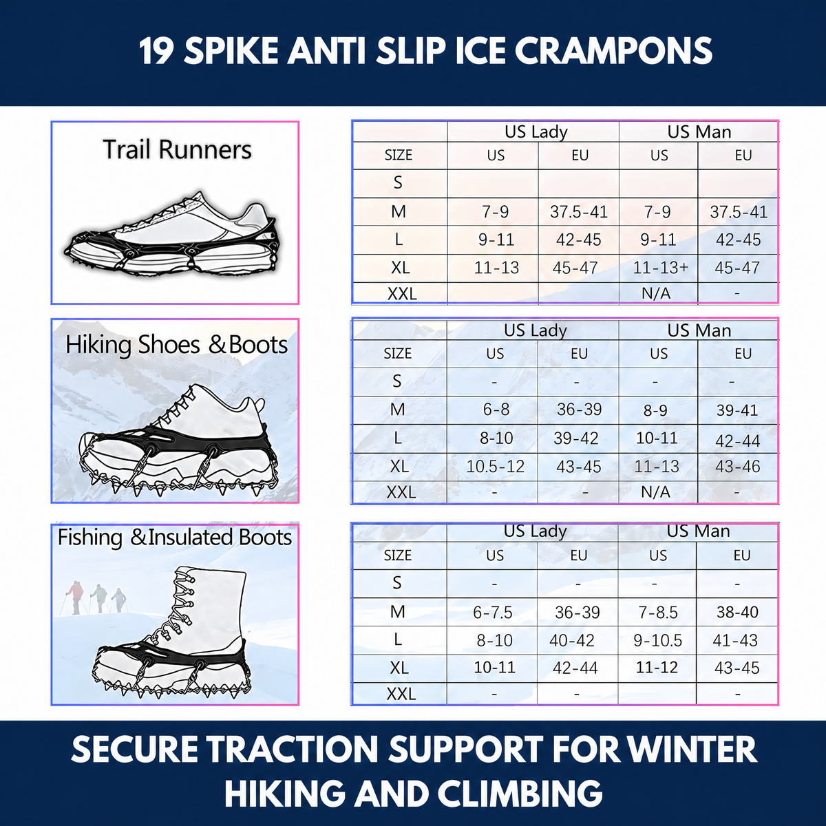 19 Spike Anti Slip Ice Crampons