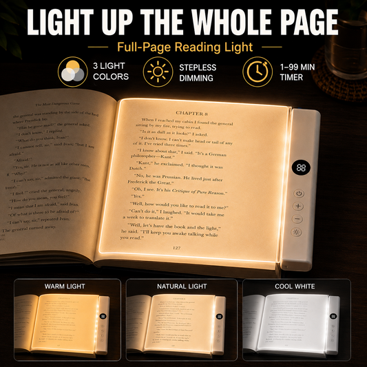 Rechargeable Full-Page Book Light with Timer