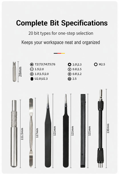 Precision screwdriver set complete bit specifications