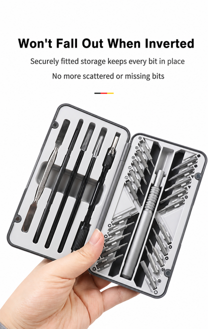 Precision screwdriver set secure bit storage