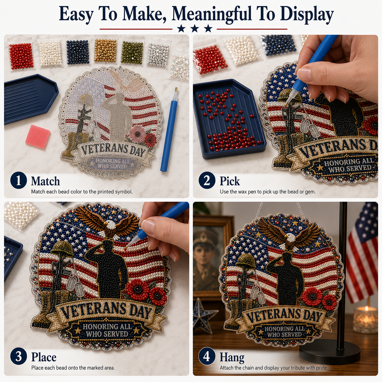 DIY diamond art placement process and included craft tools