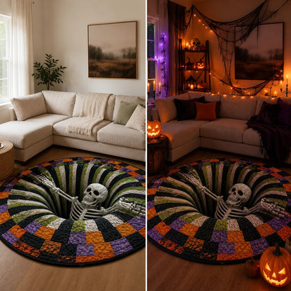 🎃3D Skeleton Vortex Quilted Round Halloween Rug