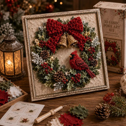 Cardinal Christmas Wreath 3D fabric poke art kit
