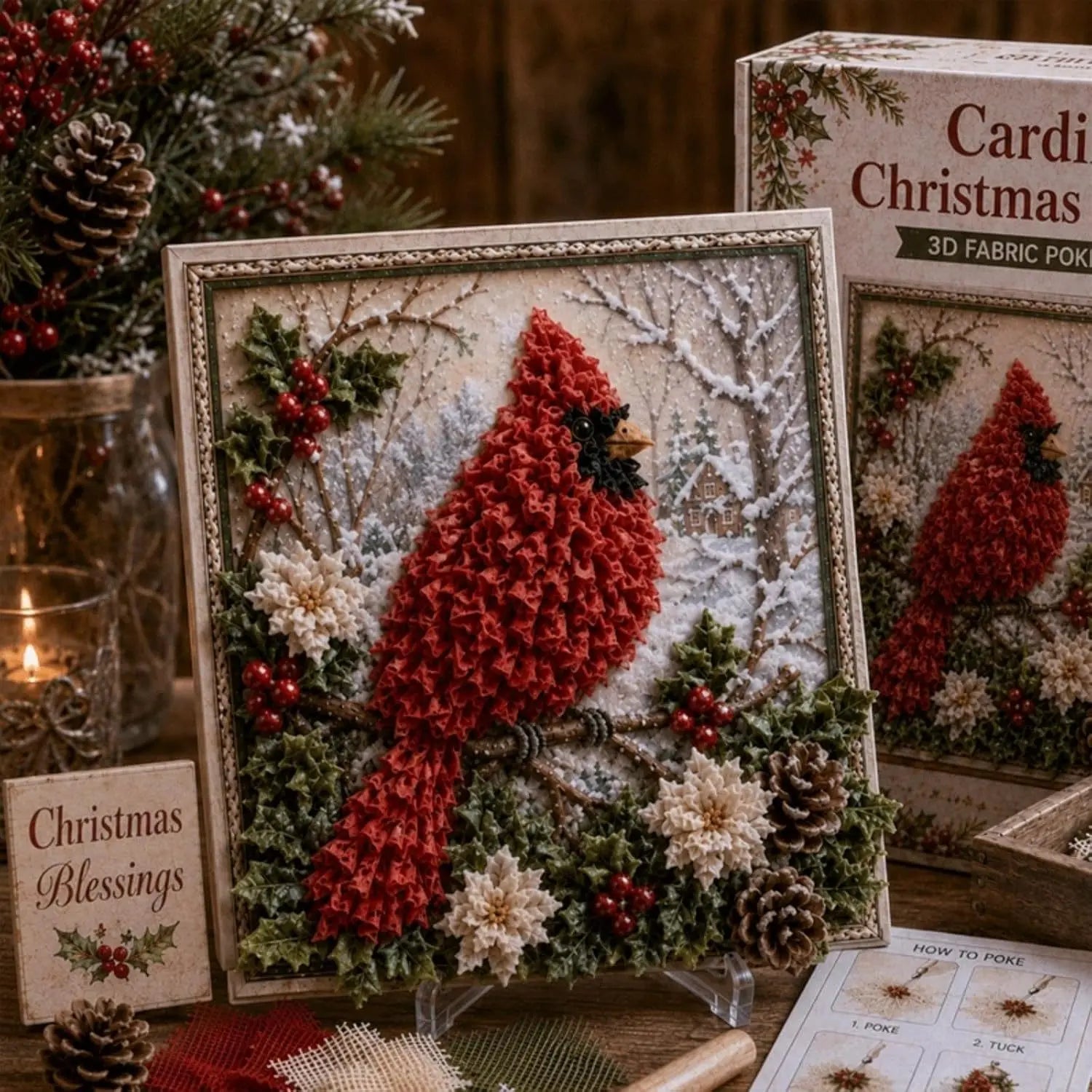 Christmas Cardinal 3D fabric poke art kit