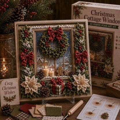 Christmas Cottage Window 3D fabric poke art kit