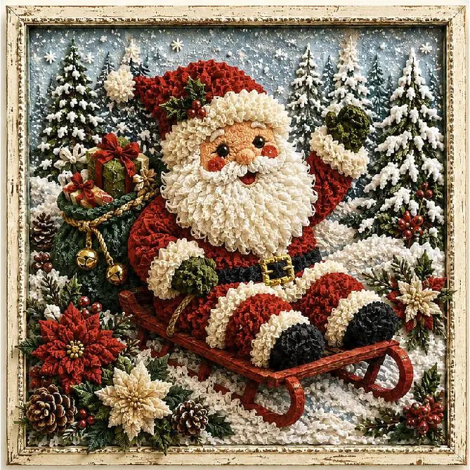 Santa Sleigh 3D fabric poke art kit
