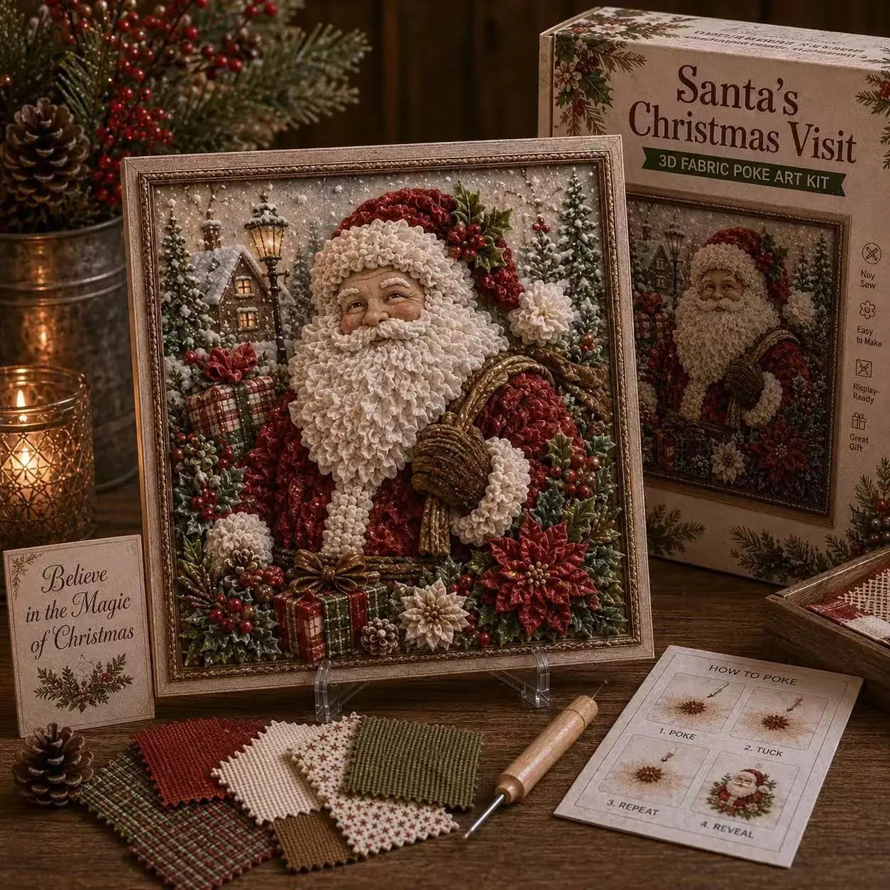 Santa's Christmas Visit 3D fabric poke art kit