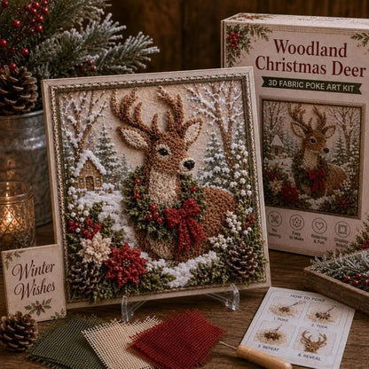 Woodland Christmas Deer 3D fabric poke art kit