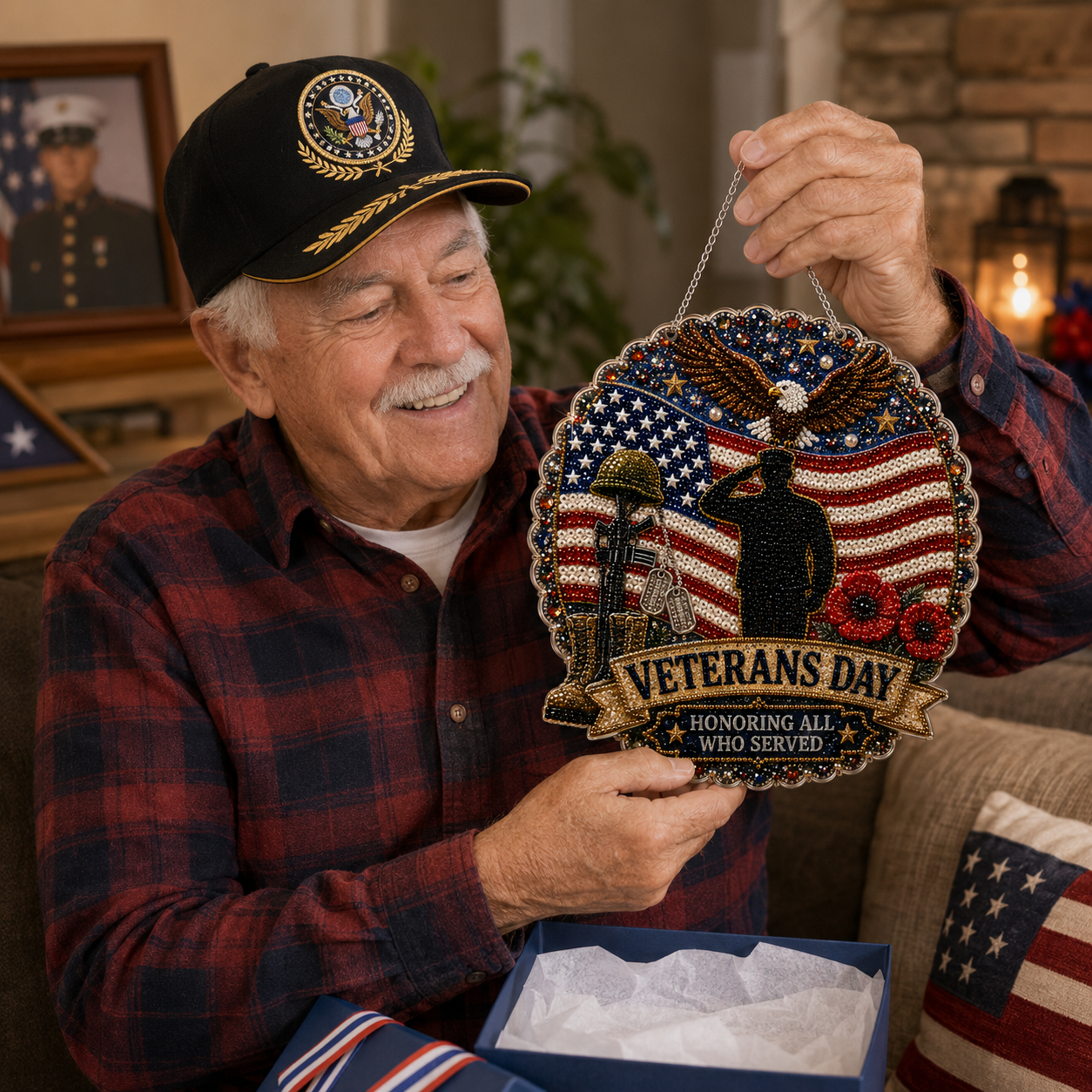 Veterans Day ornament size materials and design details