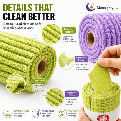 💯 Multipurpose Reusable Tear-Off Cleaning Cloth Roll