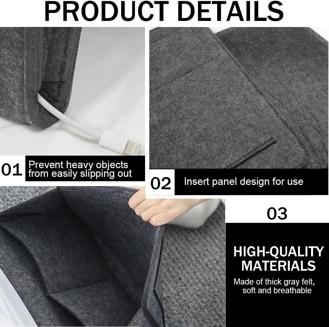 Bedside Caddy. 5 Pockets Felt Bedside Storage Organizer. Hanging Storage Organizer🛏️