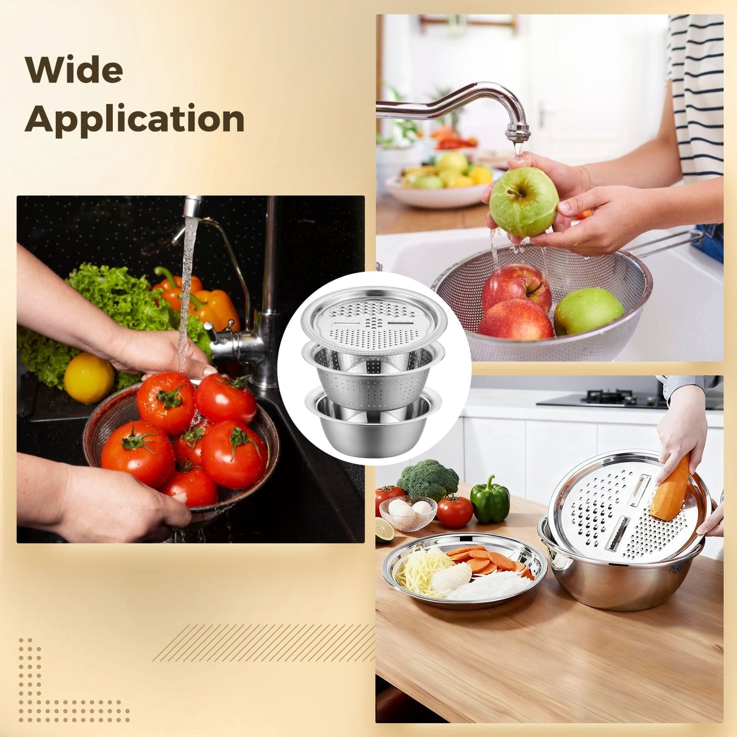 Stainless steel grater bowl set product detail image