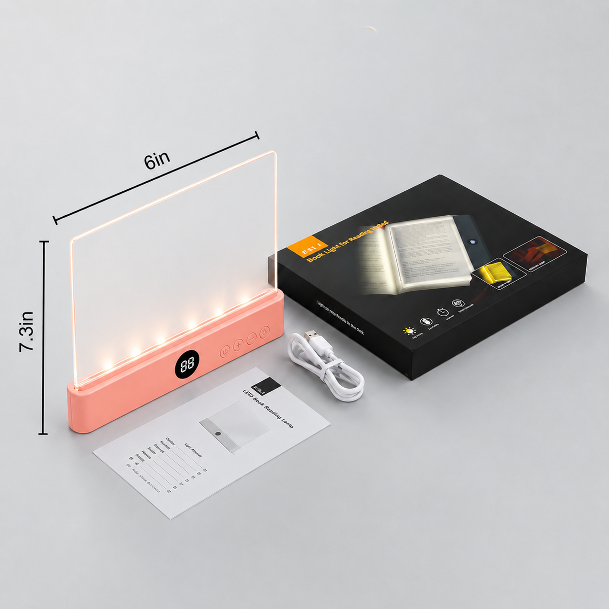 Rechargeable Full-Page Book Light with Timer