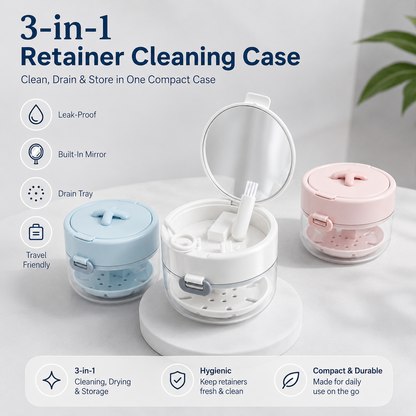 🦷 50% OFF Today – 3-in-1 Retainer Cleaning Case with Mirror, Drain Tray & Travel Storage