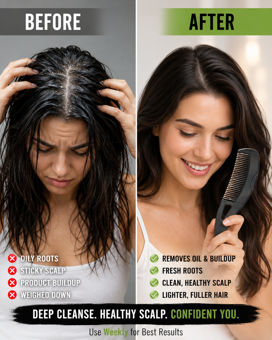 Scalp detox comb preparing the roots for a deeper shampoo cleanse