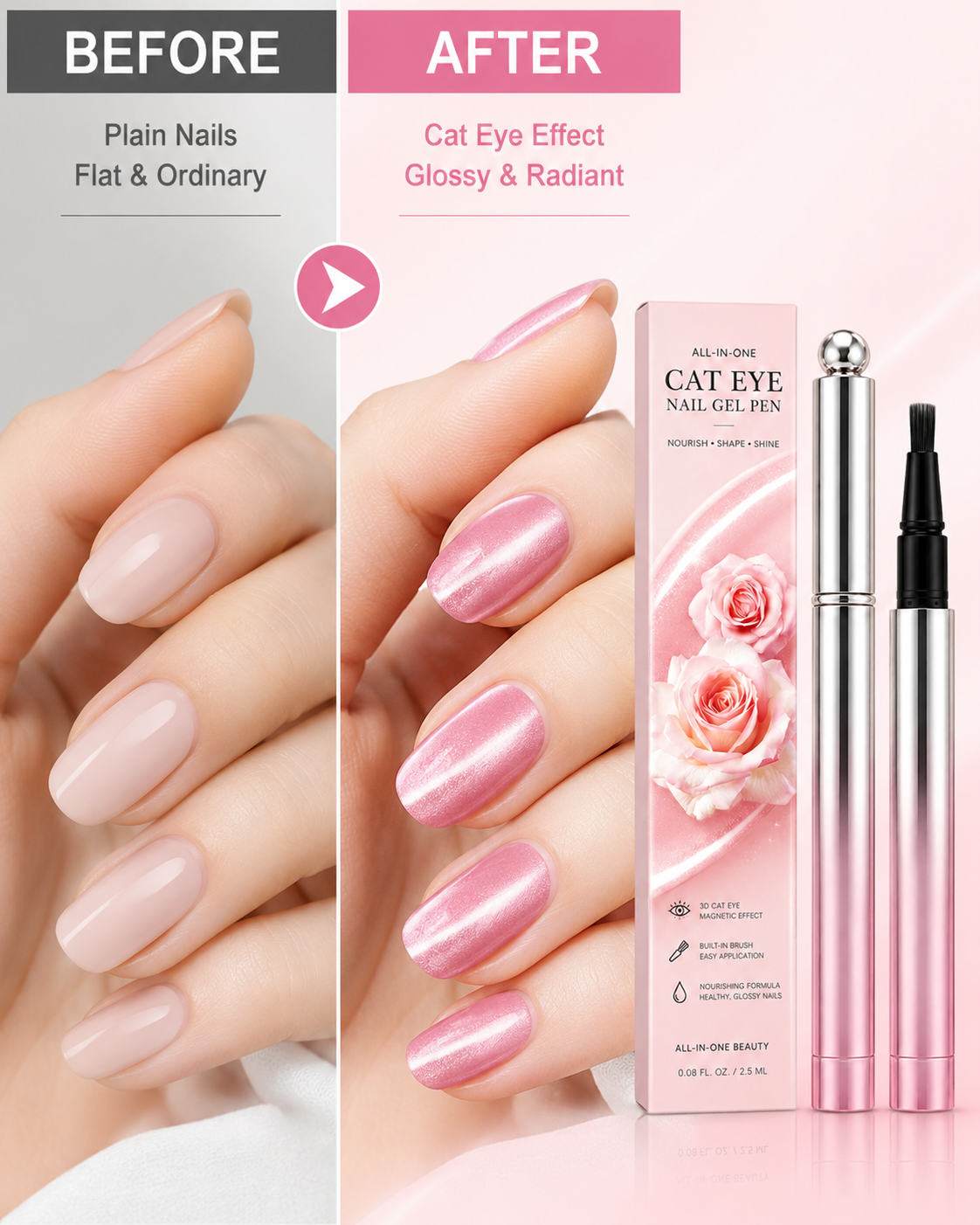 🥳2026 HOT SALE 50% OFF!💝💫All-in-One Cat Eye Nail Gel Pen – Get a hypnotic cat-eye effect in one stroke! Magnetic gel. lasting shine. salon magic at home.