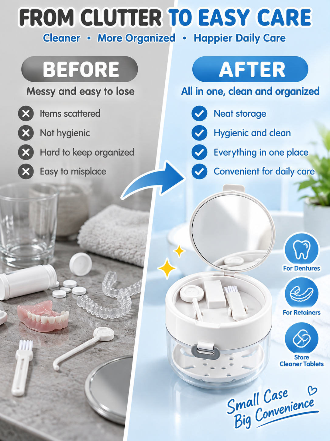 ✨ Travel Care Deal – Retainer Cleaning Case 🦷 Soak. Store & Rinse Container with Mirror & Brush for On-the-Go Use 💼