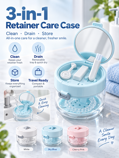 ✨ Travel Care Deal – Retainer Cleaning Case 🦷 Soak. Store & Rinse Container with Mirror & Brush for On-the-Go Use 💼